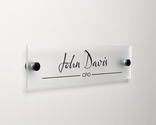 Sign Type: Acrylic Plate, Acrylic Type: Frost, Standoffs Color: Black, Design: Line 1,Font: 3